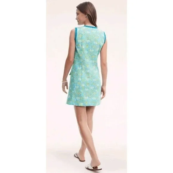 Brooks Brothers Cotton Vintage Style Lamb Print Blue Green Shift Dress Size 4